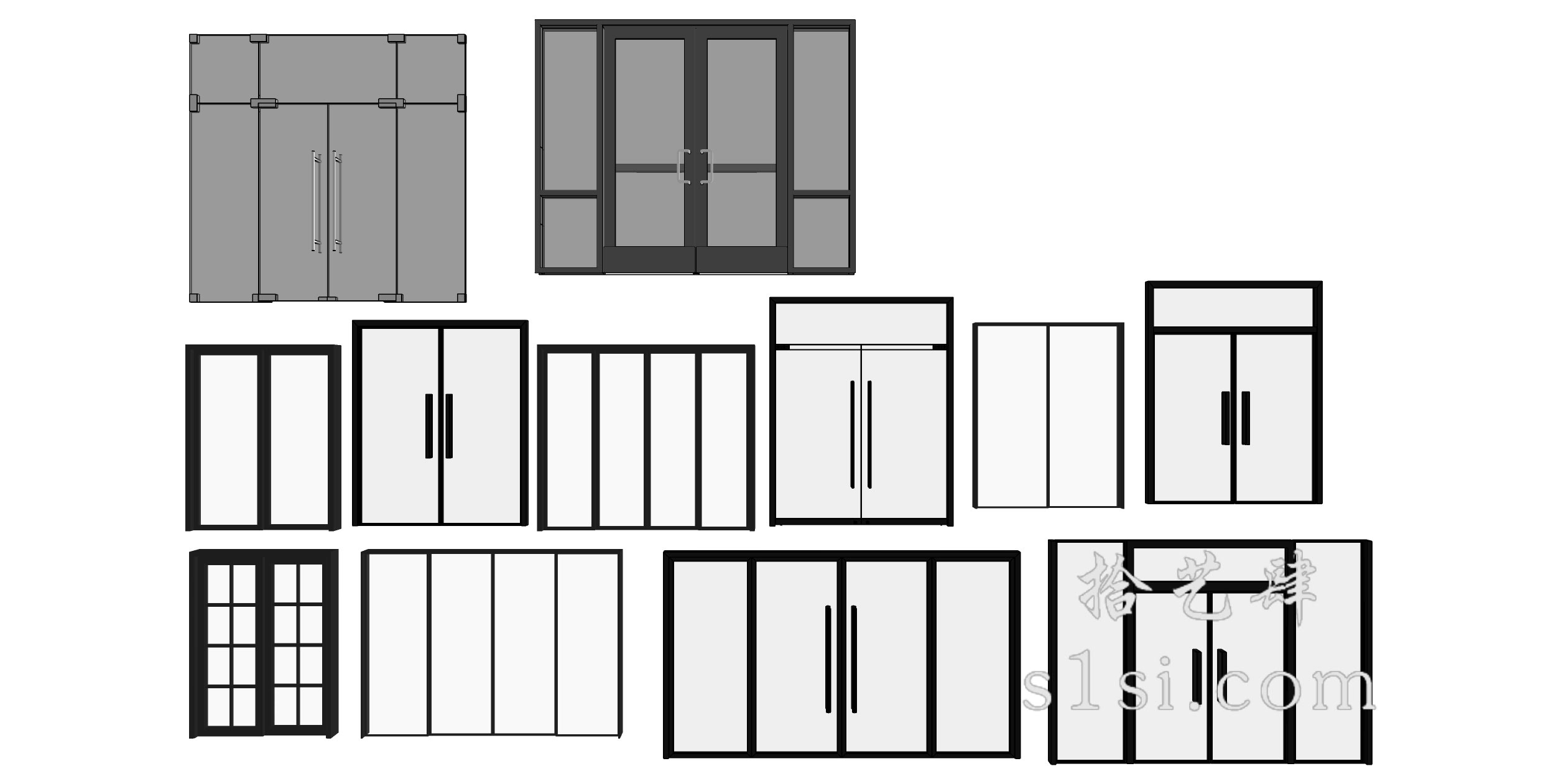 现代门 双开门 玻璃门 商业门 推拉门 办公门 门组合 住宅门 室内门-拾艺肆