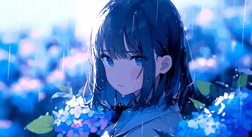 雨中紫阳花少女 4K 动态壁纸-拾艺肆