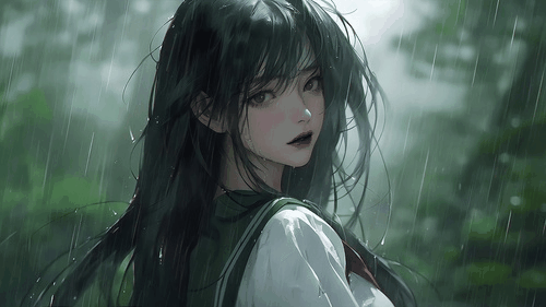 雨中 水手服少女 4K 动态壁纸-拾艺肆